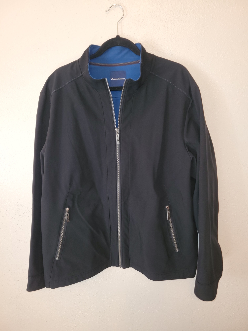 Tommy Bahama Reversible Softshell Full Zip Jacket Black Blue XL Performance